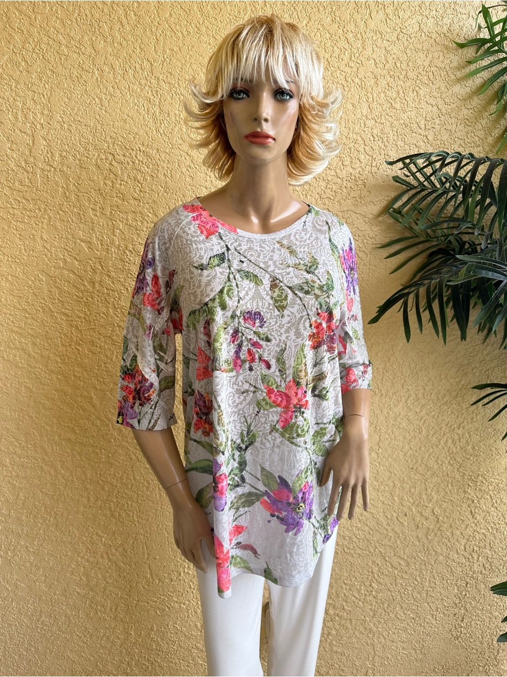 Katherine Marie floral fold over texture tunic top
